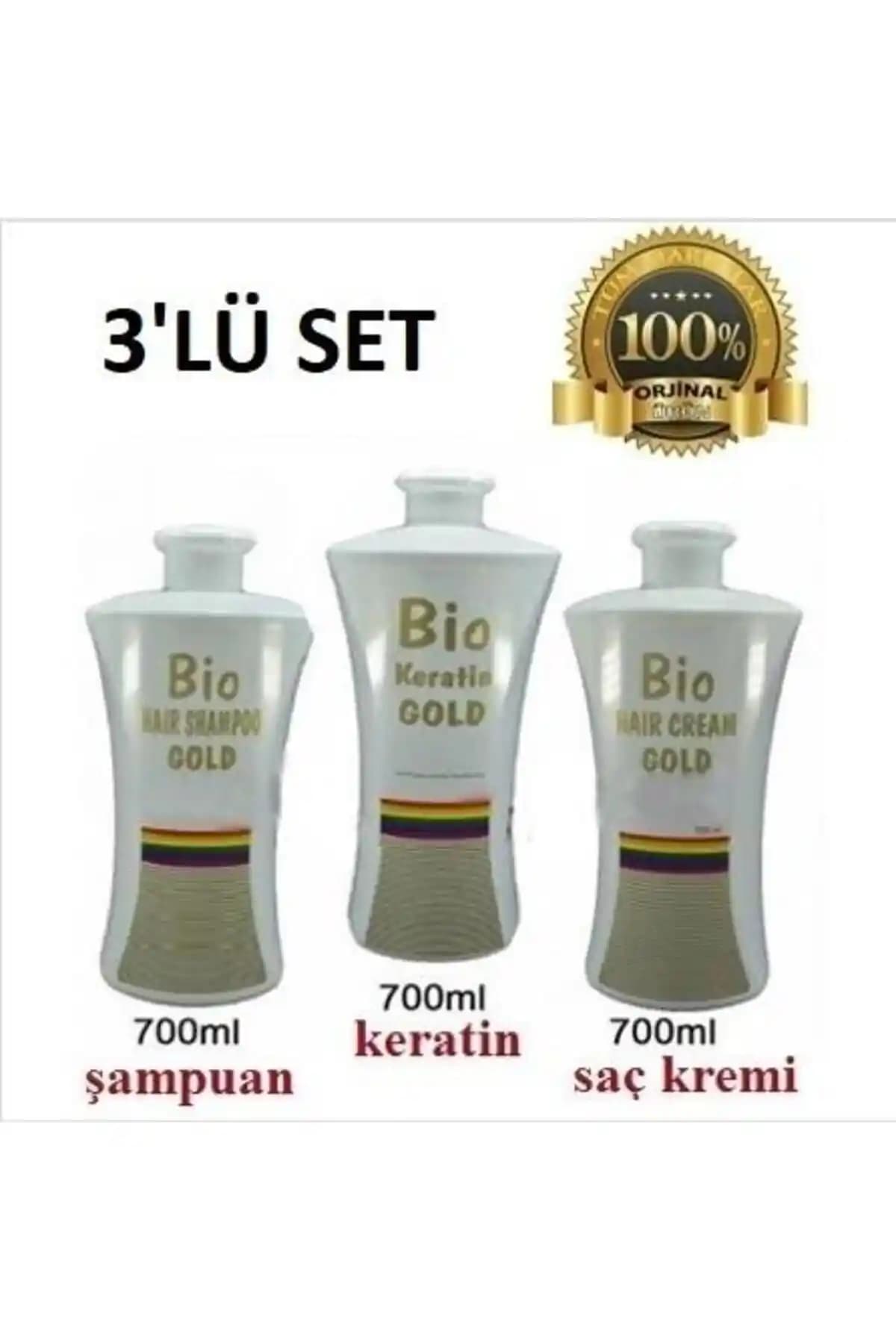Bio Keratin Gold Profesyonel Brezilya Fönü Seti 700 ml 3'lü saç bakım ürünleri