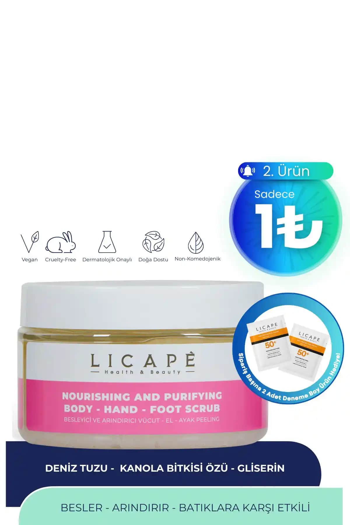 Licape Doğal ve Etkili Vücut, El ve Ayak Peelingi ile Cilt Yenileme ve Nemlendirme
