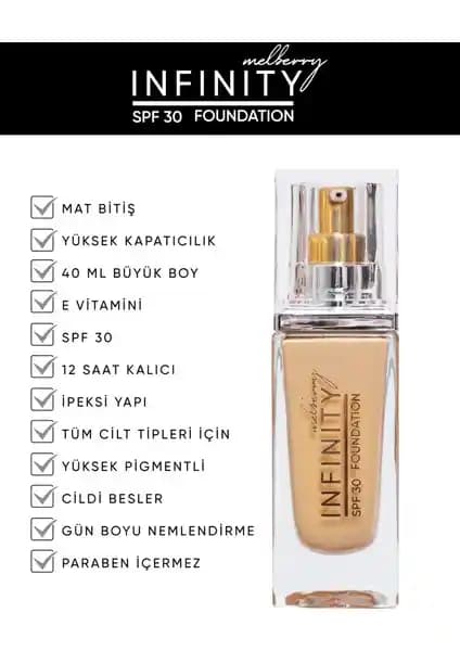 Melberry Infinity Fondöten Büyük Boy 40 ml ile doğal ve kalıcı makyaj deneyimi