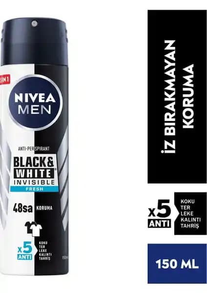 Nivea Men Erkek Sprey Deodorant Black&White Invisible Fresh Günlük Kullanım İçin Etkili Koruma