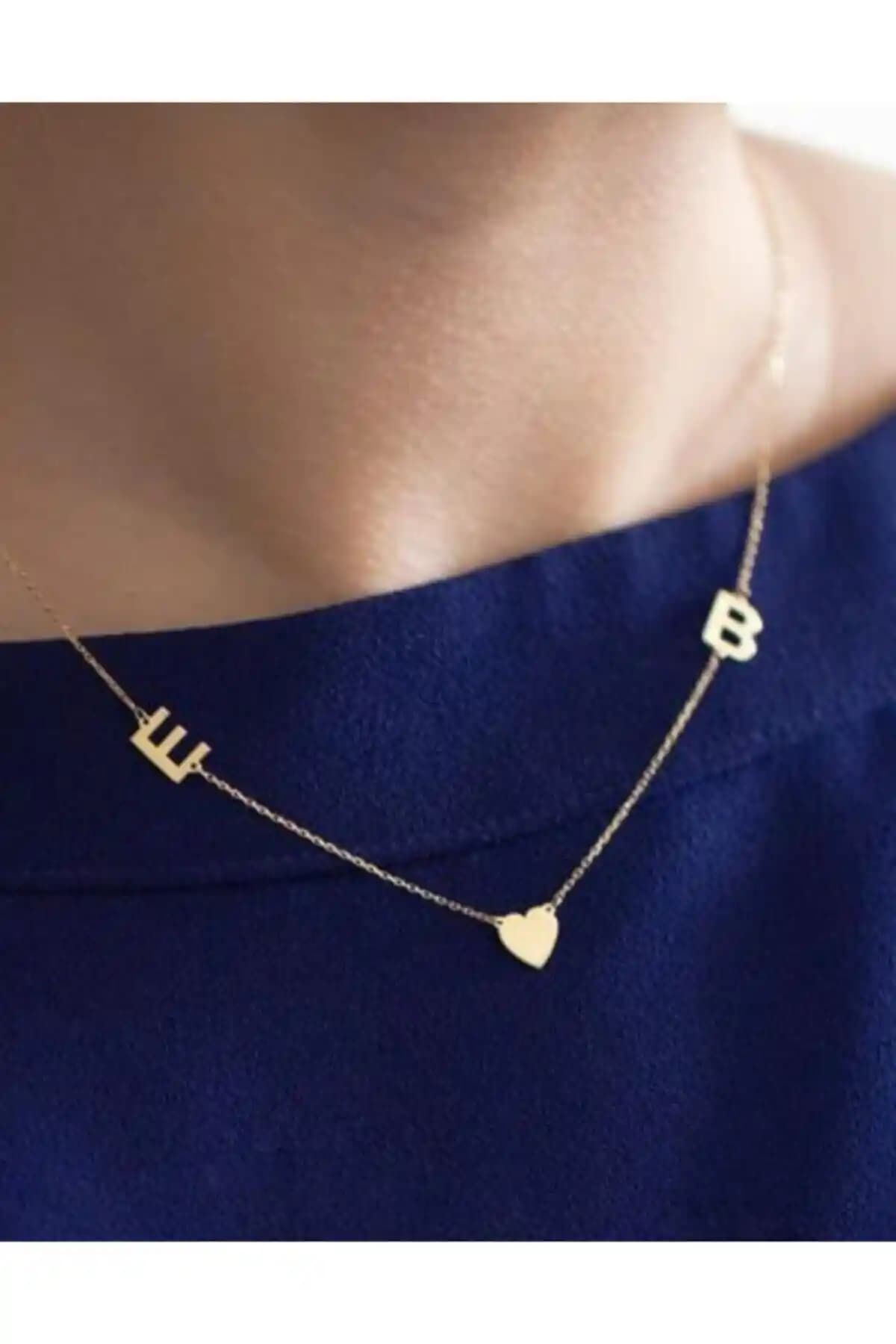 ALTINSİLVER Kadın Gümüş 2 Harfli Kalpli Kolye Zarif ve Anlamlı Tasarım