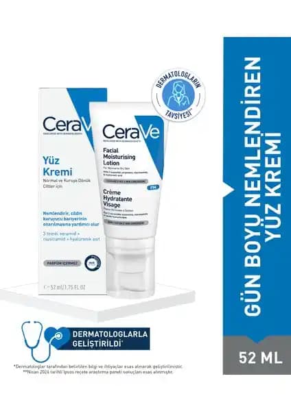 CeraVe Nemlendirici Yüz Kremi 52 ml: Kuru ve Hassas Ciltler İçin Hyalüronik Asit Destekli Nemlendirme