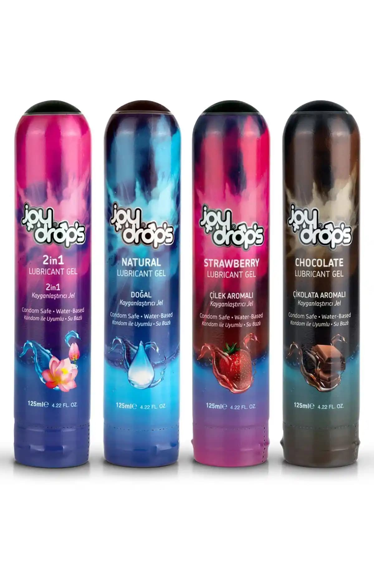 JoyDrops Kayganlaştırıcı Jel 4x125 ml: Doğal Çilek ve Çikolata Aromalı Konfor Sağlar