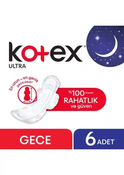 Kotex Ultra Gece Ped 6'lı: Gece Boyu Konfor ve Güvenli Koruma Sağlayan Hijyen Ürünü