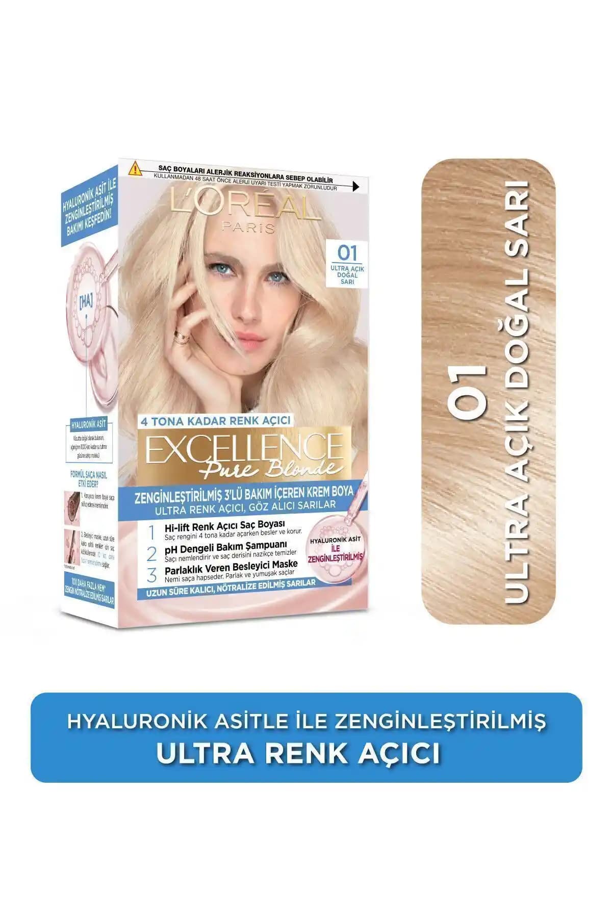 L'Oreal Paris Excellence Creme 01 Ultra Açık Doğal Sarı Saç Boyası ile Kalıcı ve Sağlıklı Renk