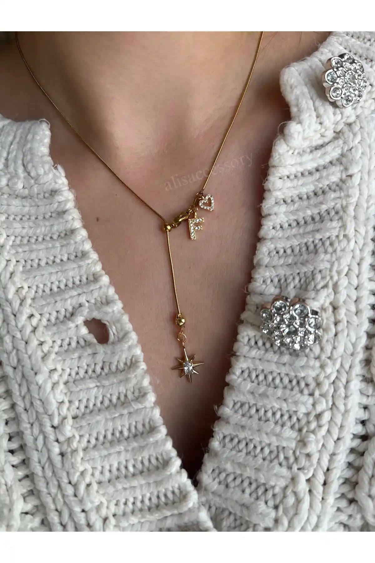 Alis Accessory Yıl<dı>z Asansör Kolye Kişiselleştirilebilir Şık Altın Renkli Tasarım