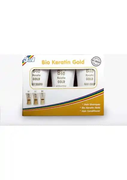 Bio Keratin Gold Bio 3'lü Gold Keratin Seti ile Saç Düzleştirme ve Parlaklık Sağlama