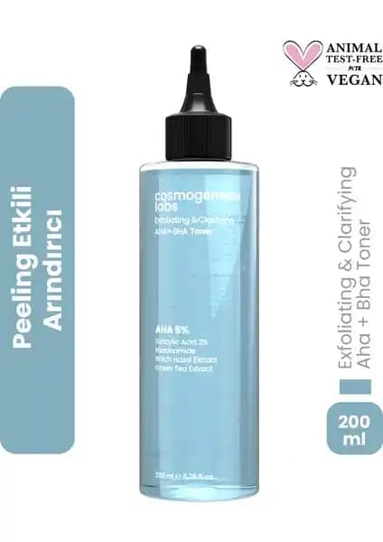Cosmogenesis Labs Aha %5 BHA %2 Peeling Etkili Tonik Cilt Temizliği ve Yenileme İçin Uygun