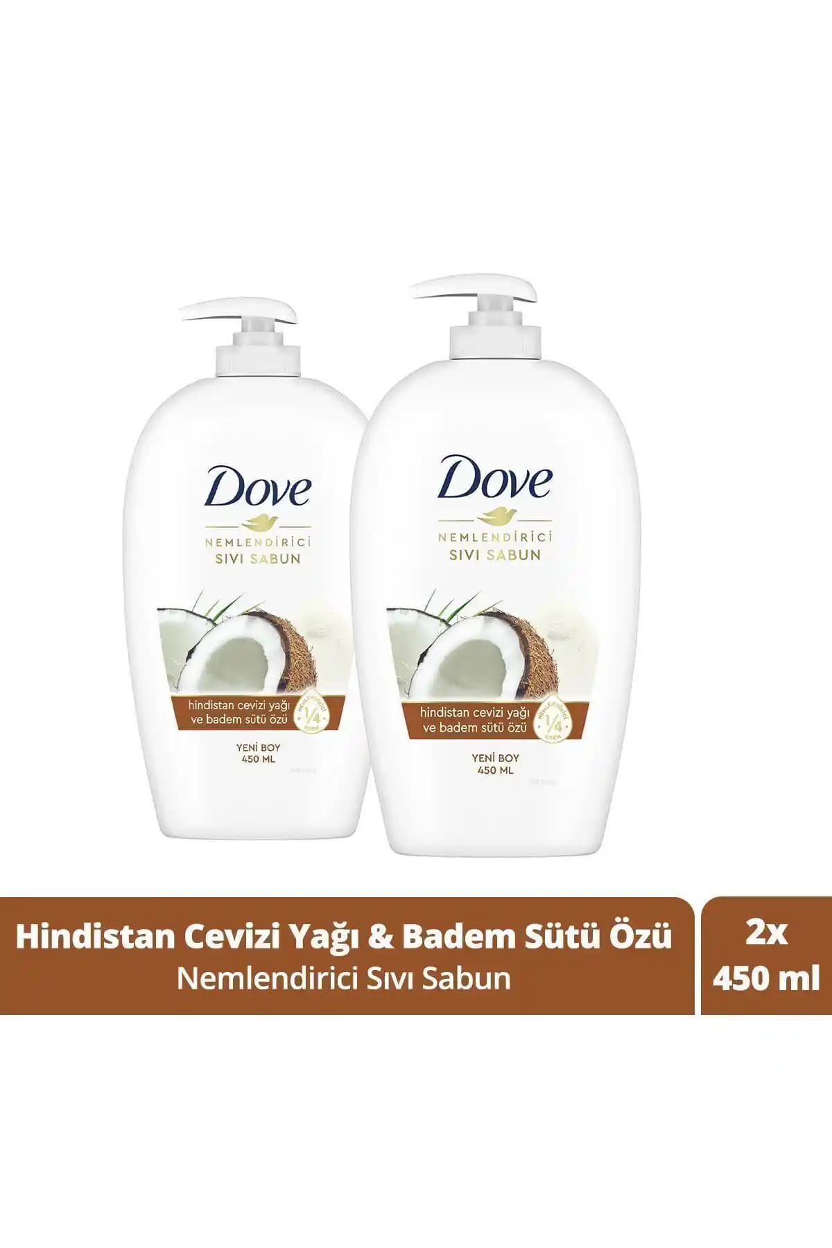 Dove Nemlendirici Sıvı Sabun Hindistan Cevizi Yağı ve Badem Sütü ile Güvenilir Temizlik
