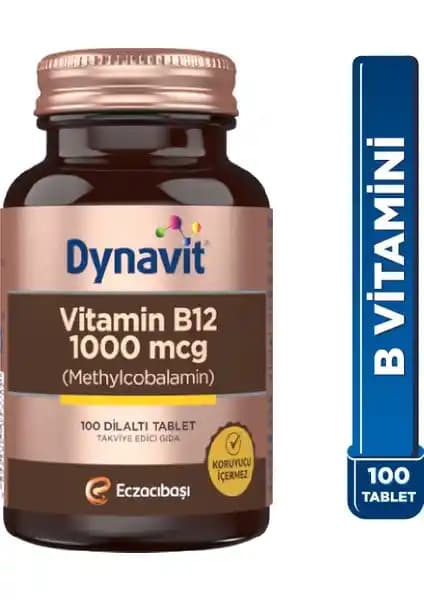Dynavit Vitamin B12 1000 mcg yüksek doz methylcobalamin takviyesi, enerji ve sağlık destekleri