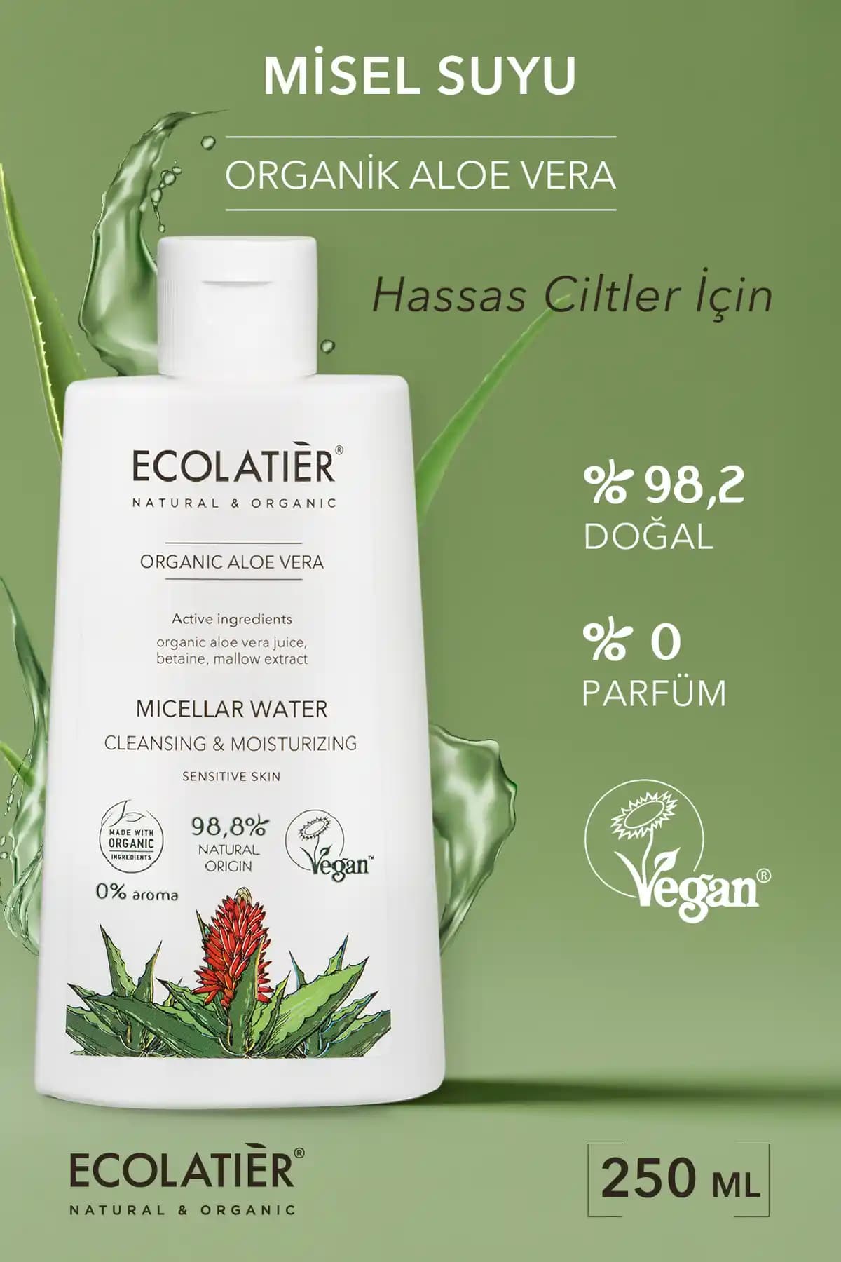 ECOLATIER Micellar Su Hassas Ciltler İçin Organik ve Doğal Yüz Temizleme Çözümü