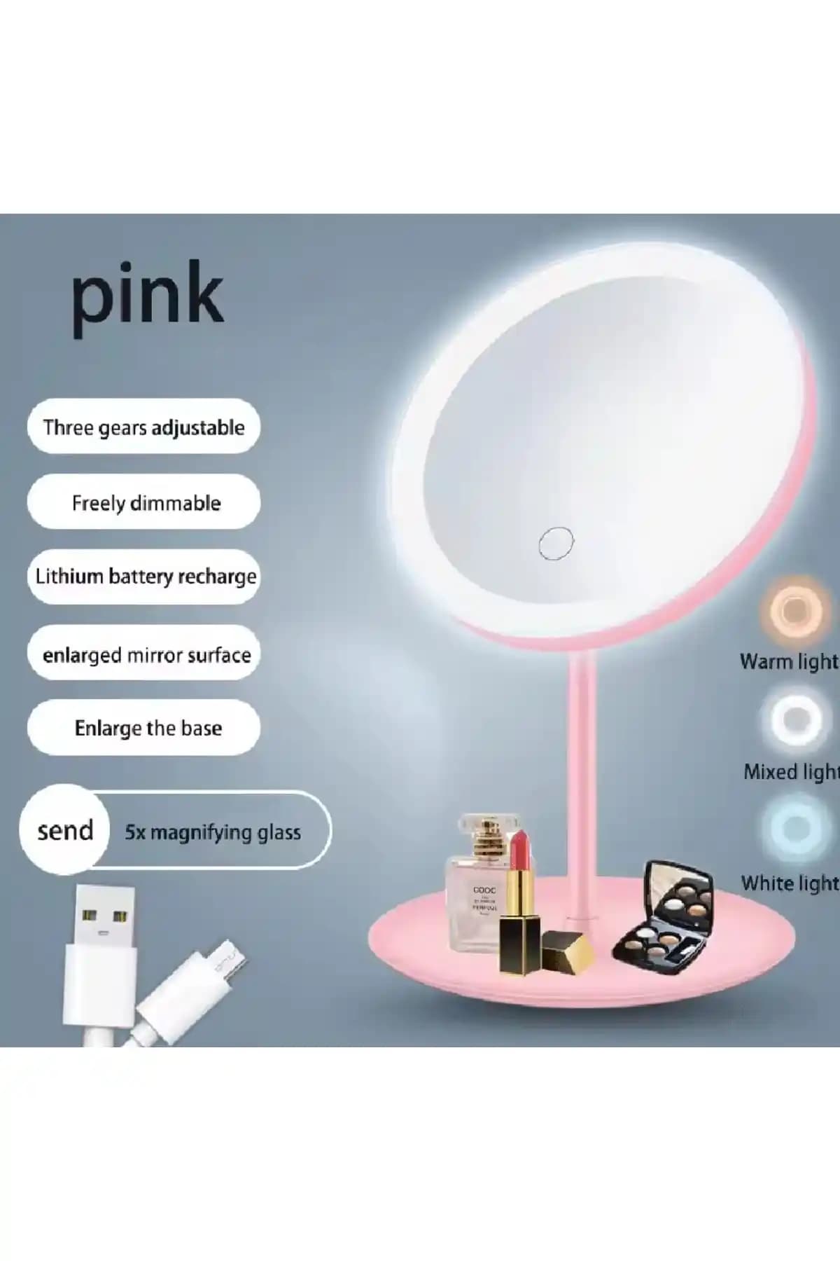 Flash Bazaar LED Işıklı USB Şarjlı Masa Üstü Makyaj Aynası Modern Tasarım ve Fonksiyonellik