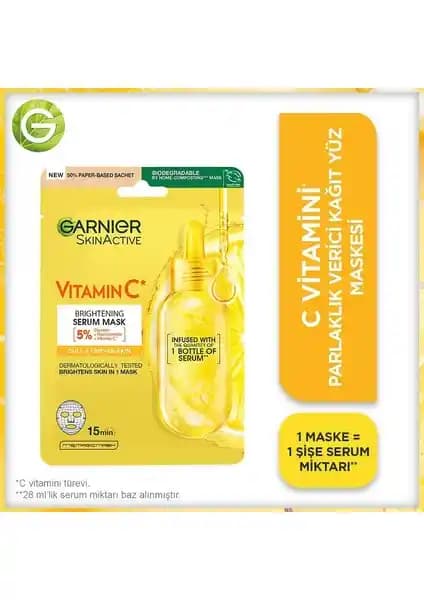 Garnier C Vitamini Parlaklık Verici Kağıt Yüz Maskesi ile Cildinizde Işıltı ve Nem Artışı