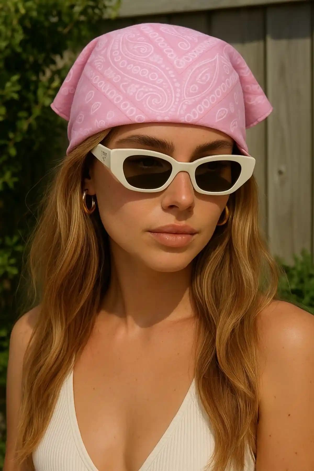 Goldmine Unisex Etnik Desenli %100 Pamuk Bandana Pembe Şık ve Rahat Günlük Aksesuar