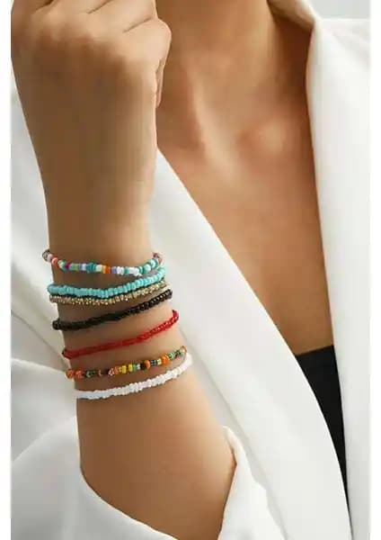 Kadınlar İçin Renkli Boho Tarzı Boncuk Bileklik Seti Günlük Şıklık İçin Uygun
