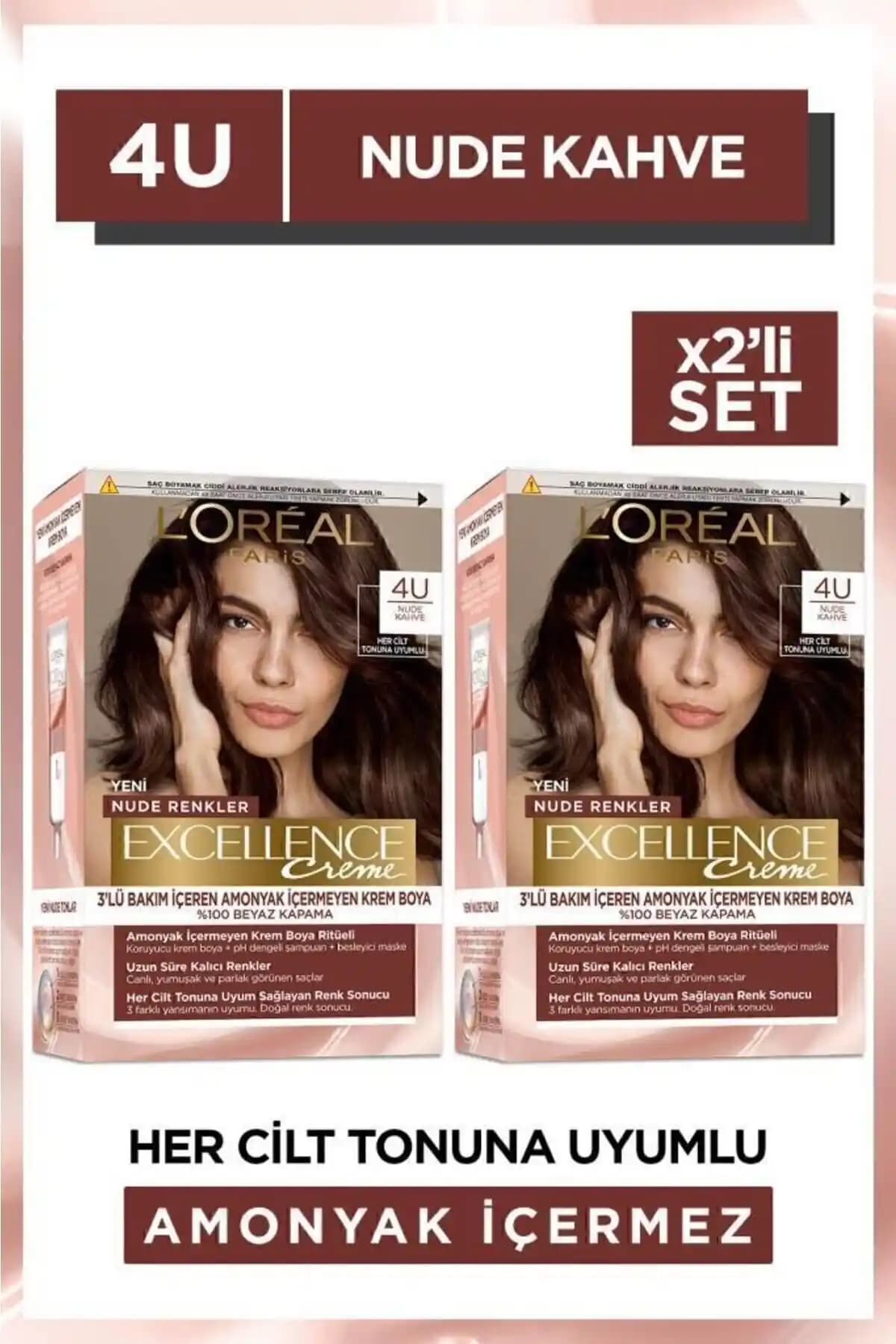 L'Oreal Paris Excellence Creme Nude Kahverengi Saç Boyası 2'li Set Kalıcı ve Doğal Görünüm