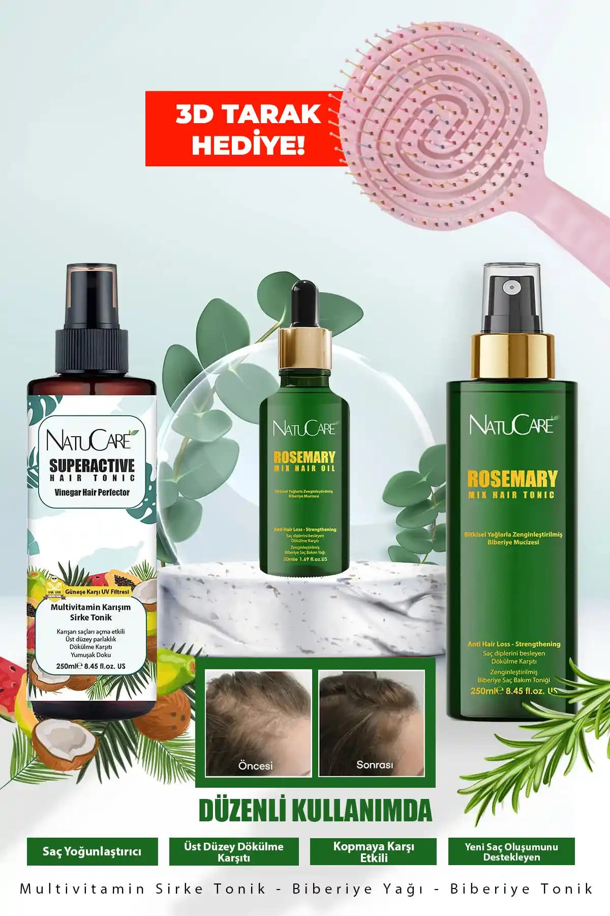 NatuCare Multivitamin ve Biberiye Saç Bakım Seti Saç Güçlendirme ve Hızlı Uzama İçin