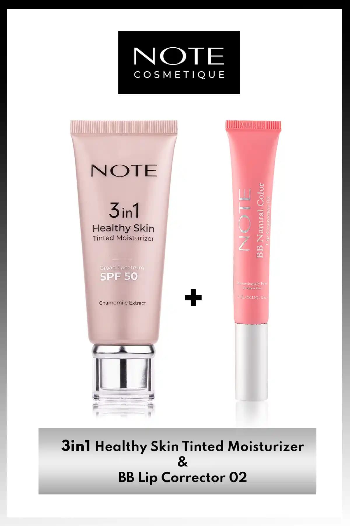 Note Cosmetics 3 in 1 Tinted Ton Eşitleyici SPF 50 ve Dudak Parlatıcısı Seti