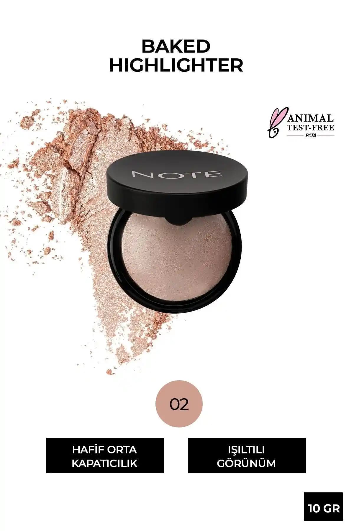 Note Cosmetics Baked Highlighter 02 Sunkiss Doğal ve Parlak Bir Cilt İçin Uygun