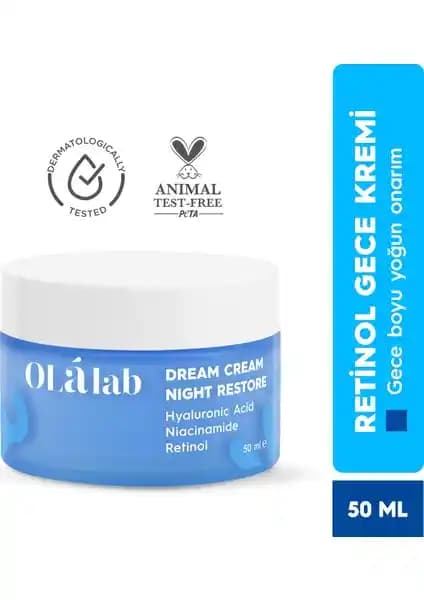 OlaLab Yaşlanma Önleyici Retinol Gece Yüz Kremi Cilt Yenileme ve Nemlendirme Özellikleri