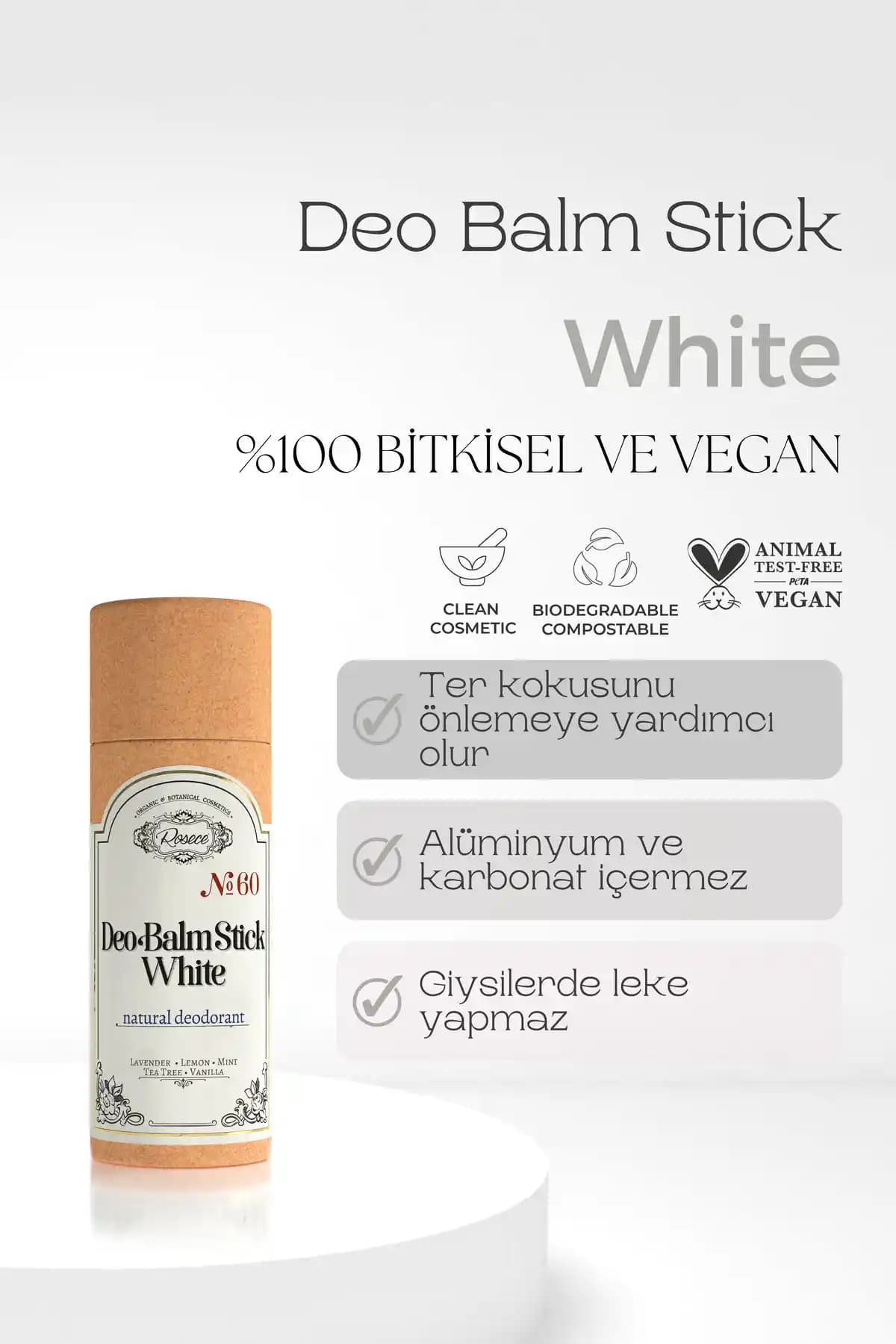 Rosece Deo Balm Stick White Doğal ve Hassas Ciltler İçin Etkili Ter Önleyici