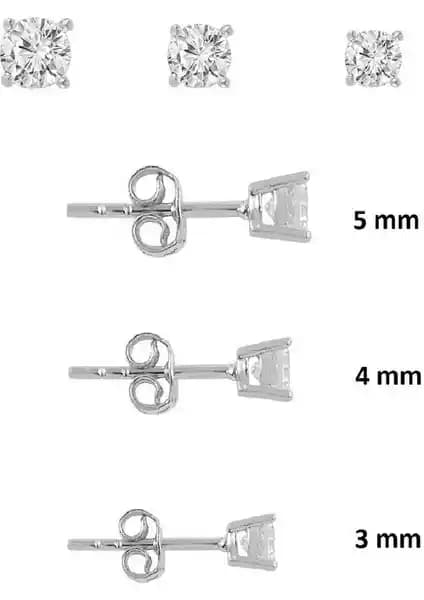 Söğütlü Silver Gü<müş> Pırlanta Montürlü 3 Boy Tektaş Kombin Küpeler İnce ve Zarif Tasarım