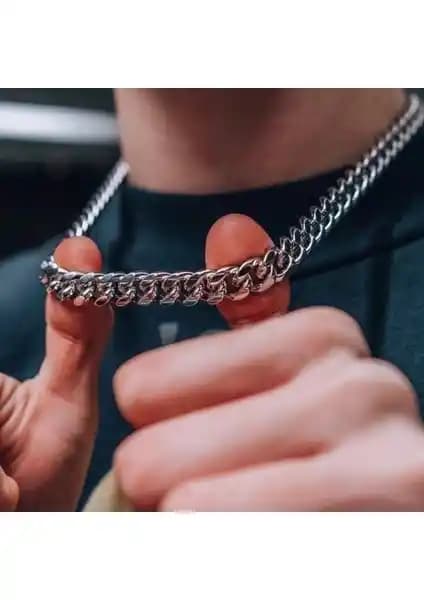 Steel Kalın Küba Erkek Çelik Zincir 7mm 55cm Modern ve Dayanıklı Erkek Aksesuarı