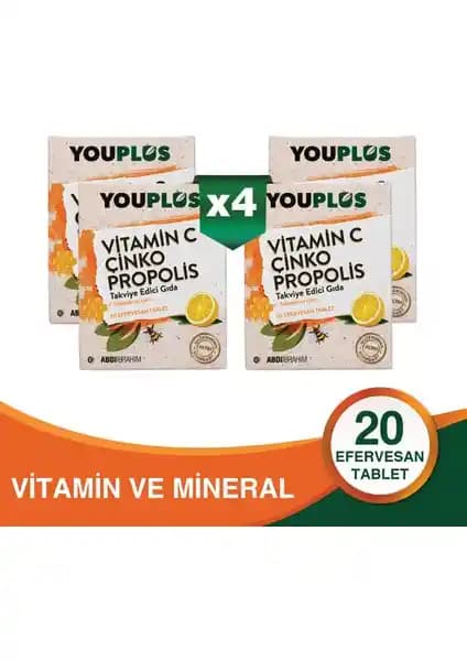 Youplus Vitamin C Çinko ve Propolis Efervesan Tablet Sağlık Destekleyici Takviye Ürünü