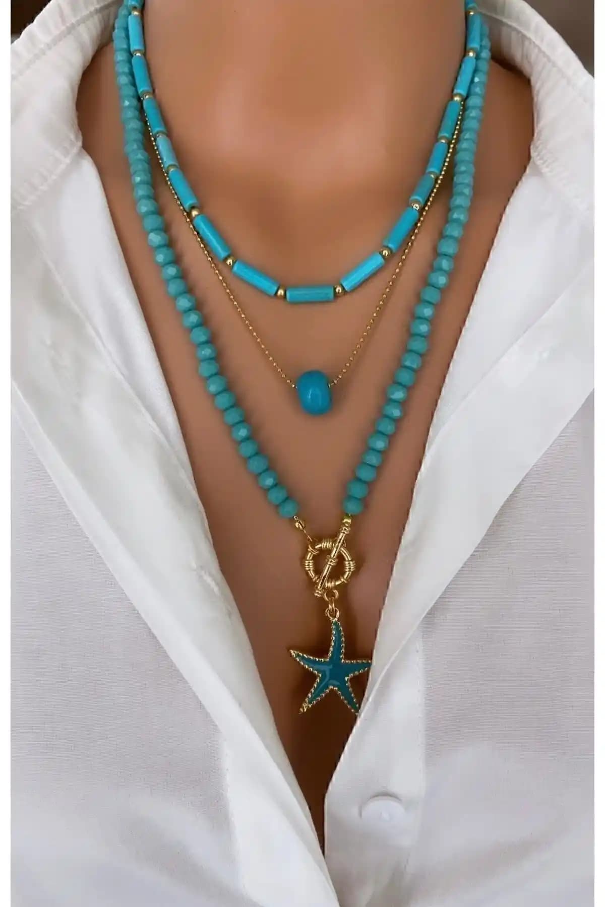 Mavi Yıldız Kadın Çoklu Kolye Trend Jewellery Zarif ve Anlamlı Tasarım