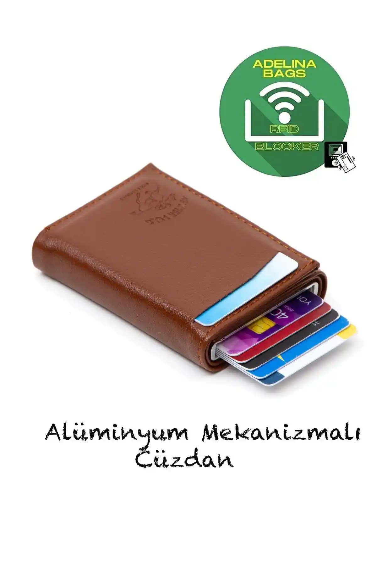 Yeni Adelina Kahverengi Deri Unisex Otomatik Kartlık Cüzdan 75-90 Karakterlik Başlık