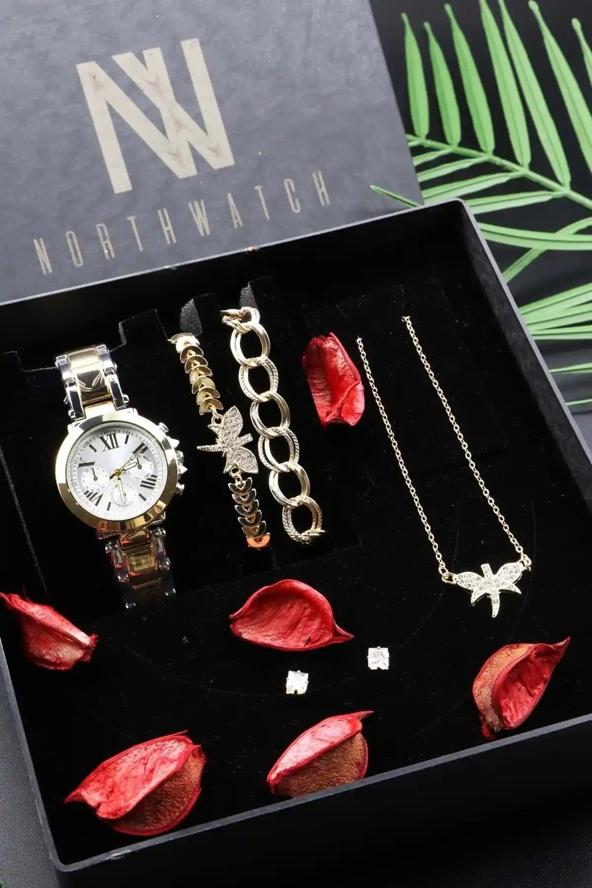 Northwatch Retro Mini Gold Kadın Saat ve Takı Seti Şıklık ve Zarafetin Buluşması