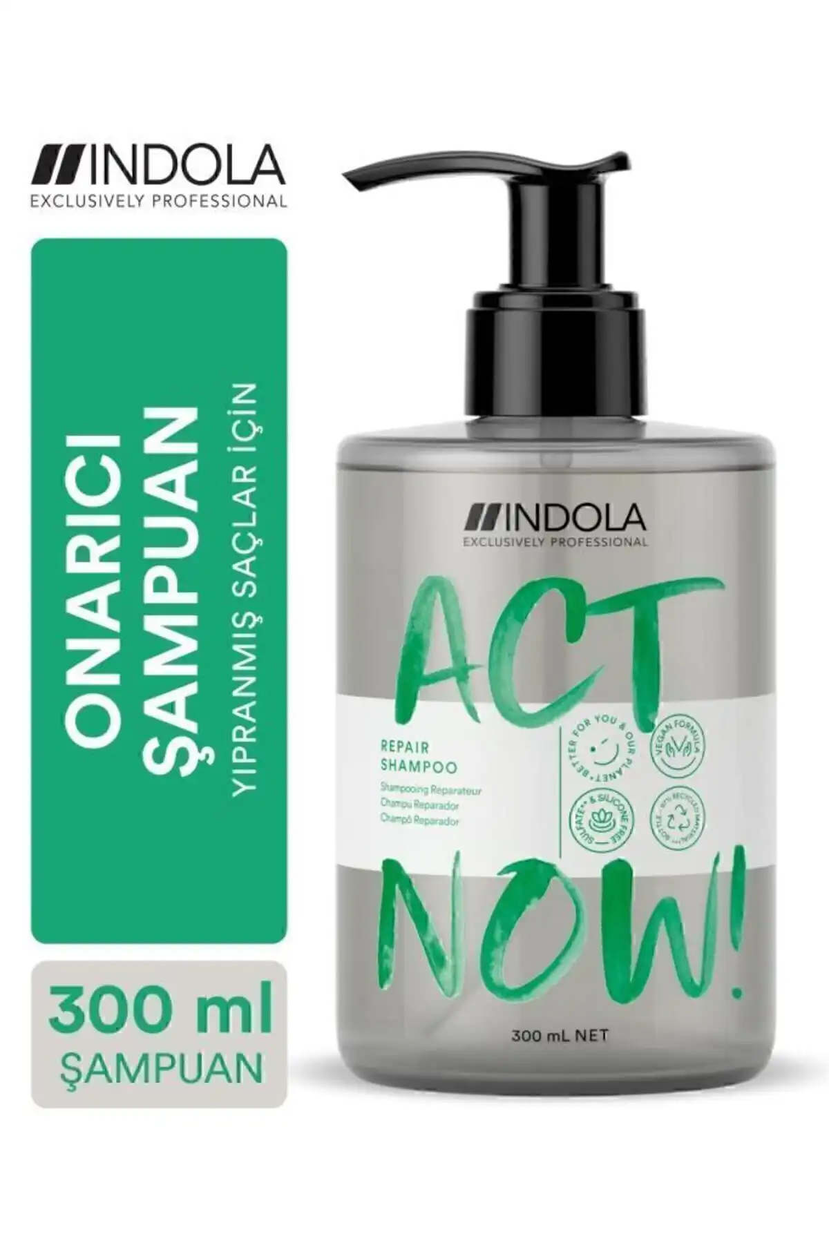 Indola Act Now! Vegan Badem Yağı ile Yıpranmış Saçlar İçin Onarıcı Şampuan