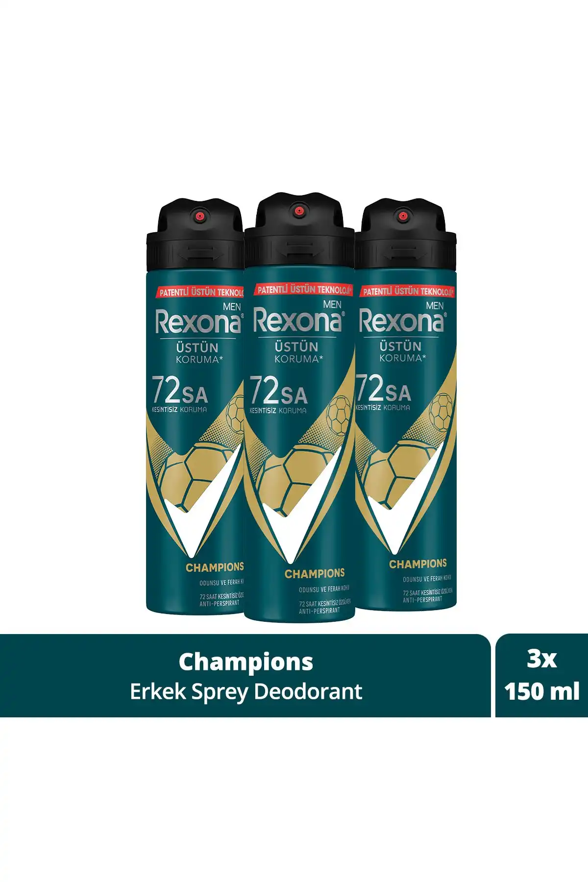 Rexona Men Erkek Sprey Deodorant Champions: 72 Saat Kesintisiz Koruma sunan Ürün