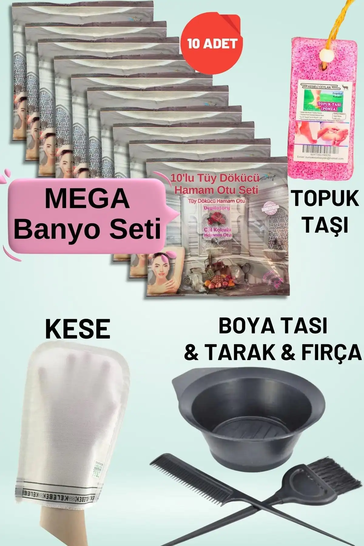 Ebitkisel 10 Paket Hamam Otu Toz Tüy Dökücü Seti ile Duyularınızı Şımartın