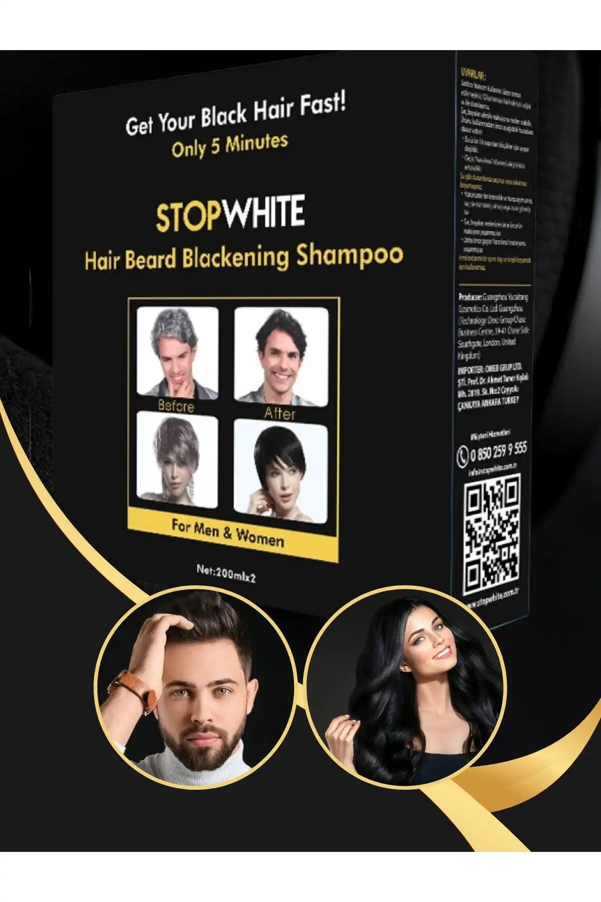 STOP WHITE Saç Sakal Siyahlaştırıcı Şampuan Seti: Hızlı ve Etkili Çözüm