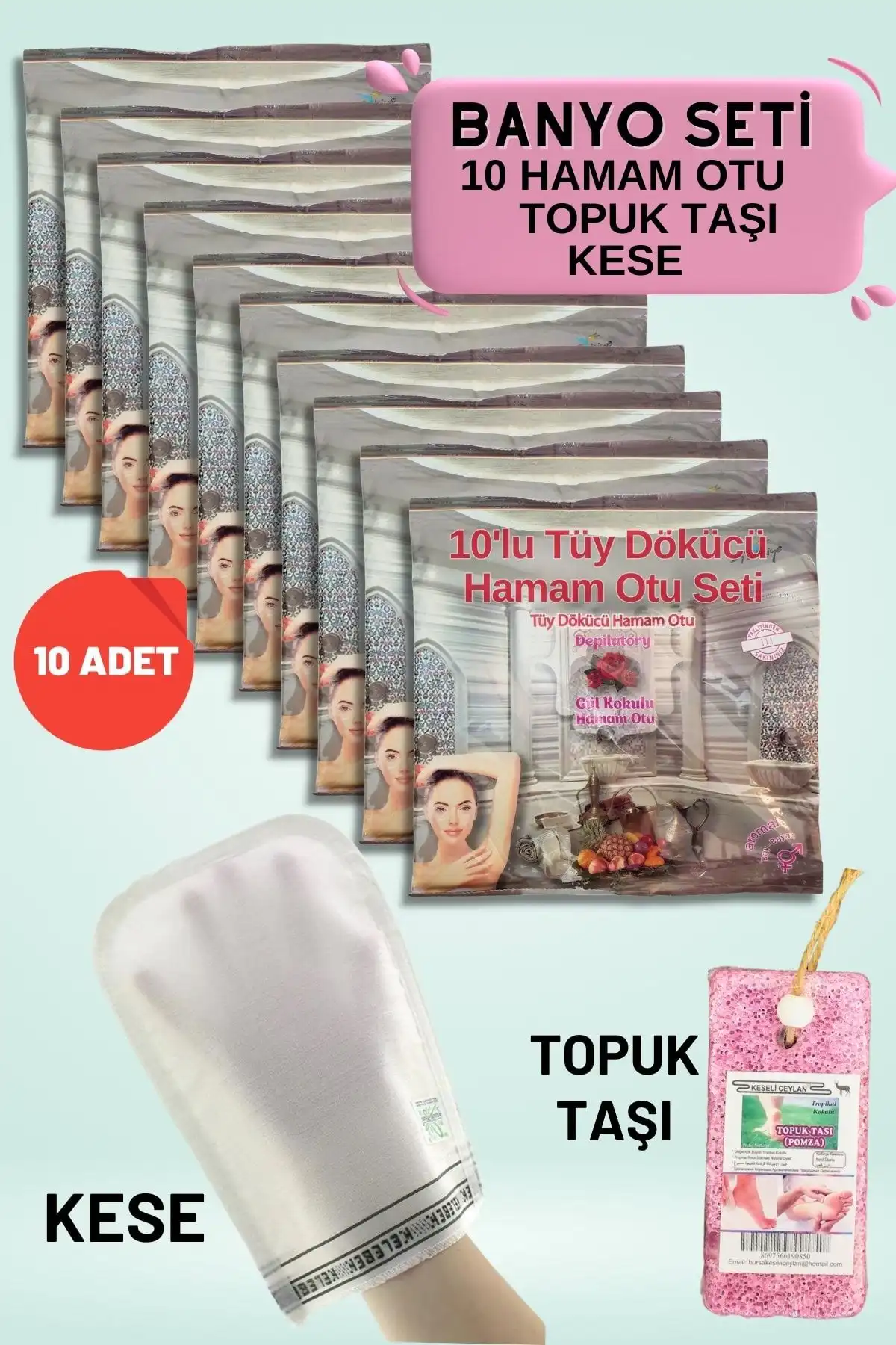 Ebitkisel 10 Paket Hamam Otu Toz Tüy Dökücü Seti ile Doğal Kişisel Bakım