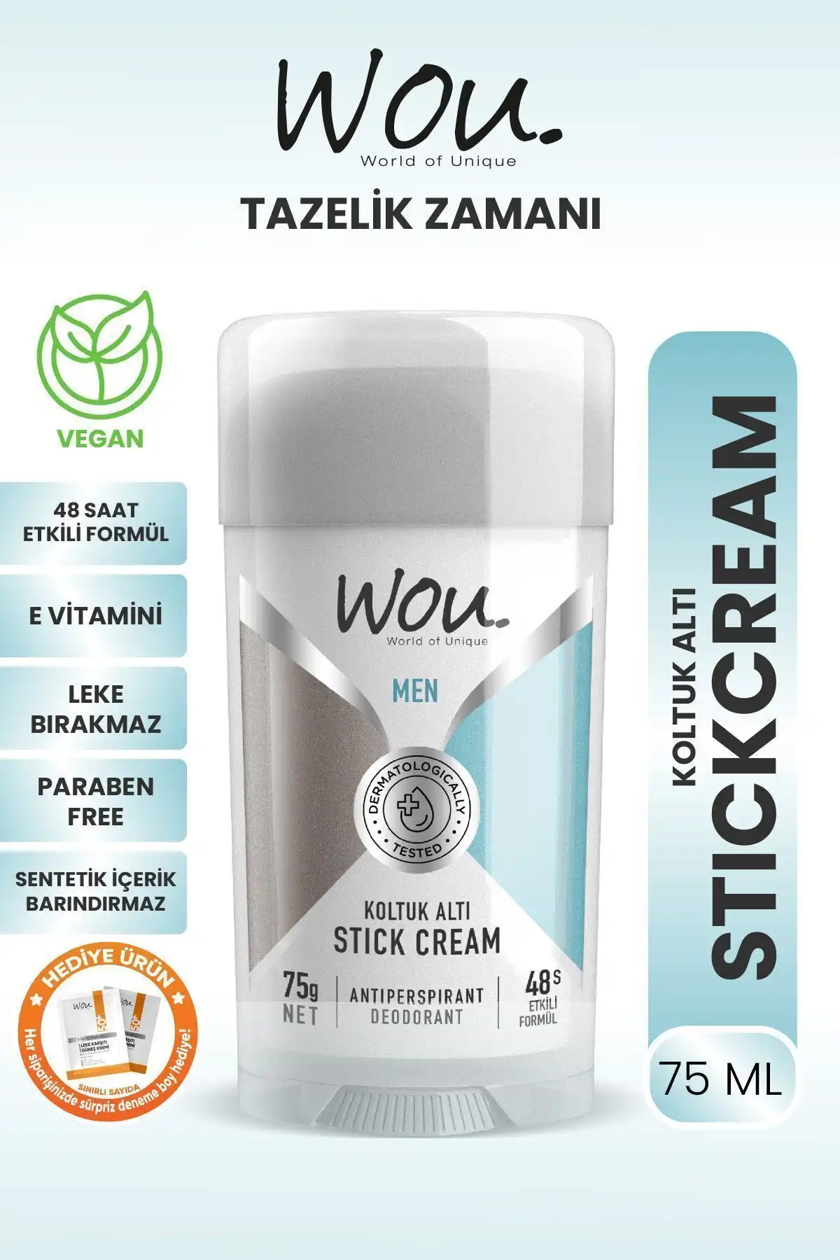 WOU World of Unique Stick Krem: Doğal İçeriği ile 48 Saat Kötü Kokuya Karşı Güçlü Koruma