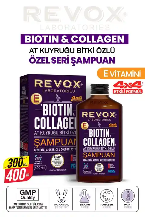 Revox Biotin Collagen At Kuyruğu Bitki Özlü Dökülme Karşıtı, Hızlı Uzama Etkili Dolgunlaştırıcı Şampuan