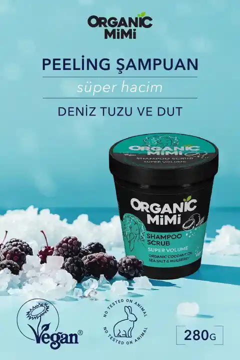 ORGANİC MİMİ Süper Hacim Deniz Tuzu Ve Dut Peeling Şampuan Organik, Kepek Önleyici Kırık Uçları Onarıcı 280 G