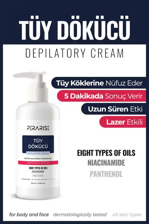 PeraRise Tüy Dökücü Ve Tüy Azaltıcı Tüy Alma Krem Tüm Cilt Tipleri Için Lazer Epilasyon Etkili (ÖZEL FORMÜL)