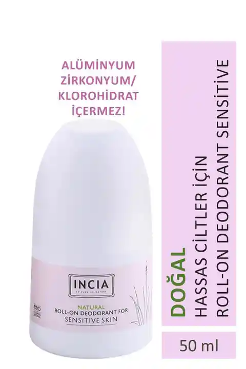 INCIA %100 Doğal Roll On Deodorant Hassas Ciltler İçin Ter Kokusu Önleyici Lekesiz 50 ml