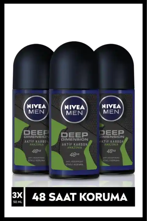 NIVEA Men Erkek Roll-on Deodorant Amazonia 50ml, 48 Saat Anti-perspirant Koruma, Ter Karşıtı, X3 Adet