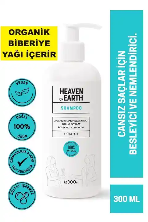 Heaven on Earth Tüm Saç Tipleri Saç Dökülme Karşıtı Sülfatsız Besleyici Şampuan Vegan %100 Doğal Ve Organik 300ml