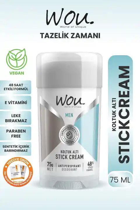 WOU World of Unique Stick Krem, Koltuk Altı Terleme Önleyici 48 Saat Etkin Koruma Vegan, Erkek Koltu