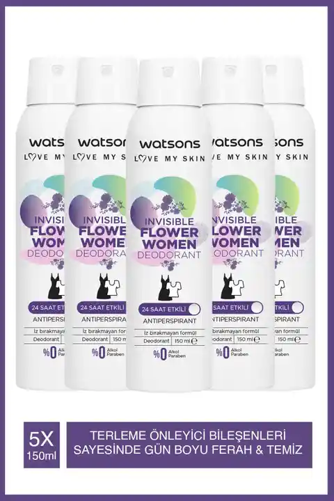 Watsons Invisible Flower 24 Saat Etkili Kadın Deodorant 150 ml X 5 Adet