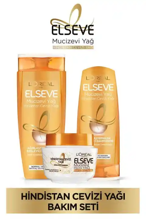 Elseve Mucizevi Hindistan Cevizi Yağı Ağırlaştırmayan Besleyici Sh 450ml & Saç Bakım Kremi 360 Ml &