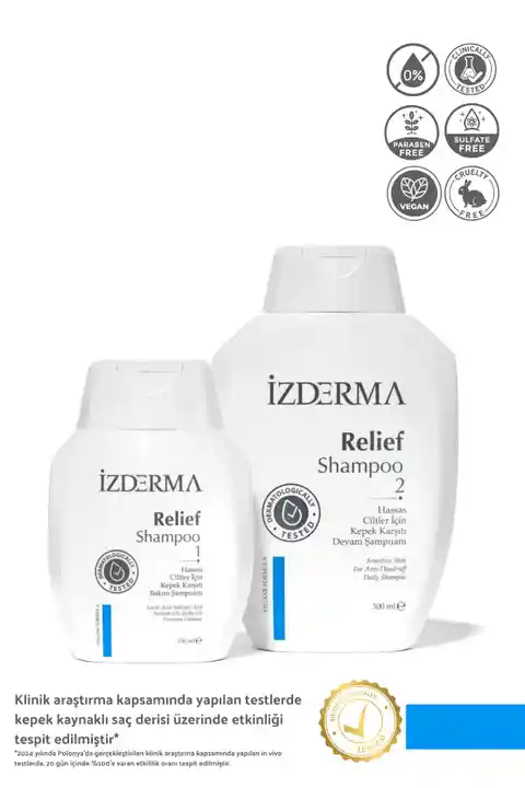 izderma Relief Şampuan 2'li Set - Kaşıntı, Kızarıklık, Pullanma, Kepek Karşıtı
