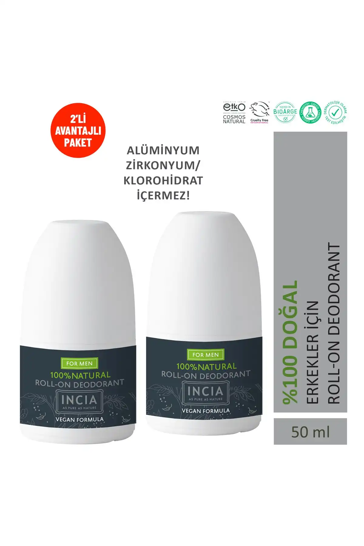 Karşılaştırma: INCIA %100 Doğal Roll On Deodorant Erkekler ve Kadınlar İçin