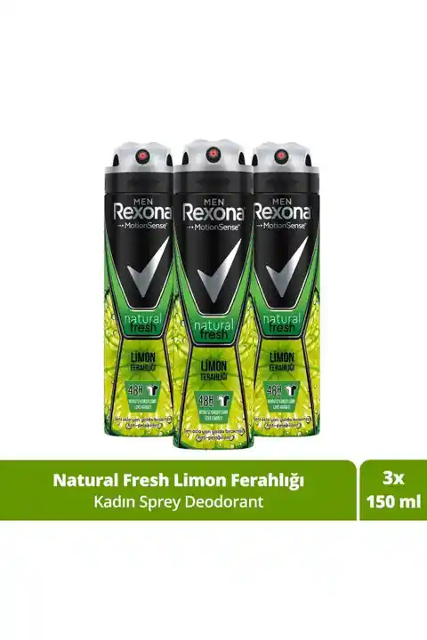 Rexona Men Erkek Sprey Deodorant Natural Fresh Limon Ferahlığı 150 ml x3 Adet