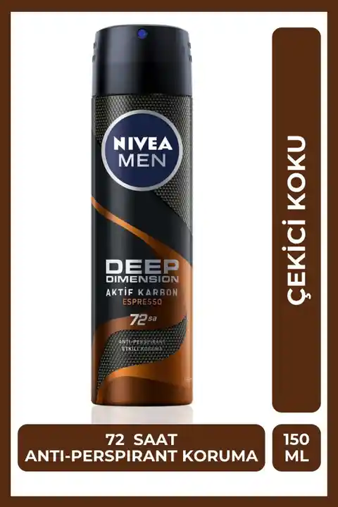 NIVEA MEN Erkek Sprey Deodorant Deep Dimension Espresso 150ml, 72 Saat Anti-perspirant Ter Koruması